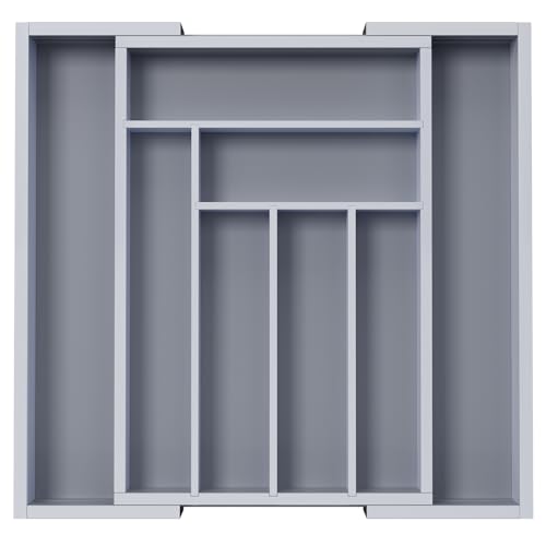Pipishell Bamboo Expandable Silverware Drawer Organizer, Gray, Medium - color: Grey, size: Medium