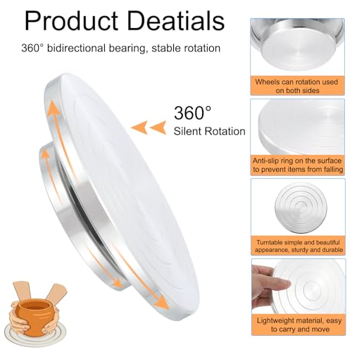 PATIKIL Turntable Sculpting Wheel, 10 Inch Dia Pottery Clay Rotation Turn Table Double Sided for Cake Decorating Paint Spraying Painting Crafting Projects - size: 10"