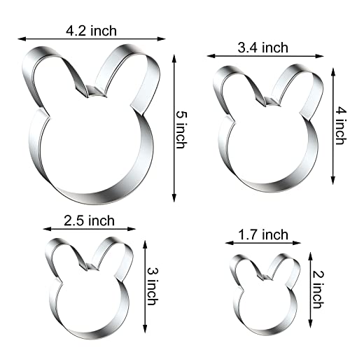 Bunny Cookie Cutter Set Large - 5", 4", 3", 2" - 4 Piece Easter Bunny Rabbit Hare Head Face Shaped Cookie Cutters - Stainless Steel - color: Bunny Face - A
