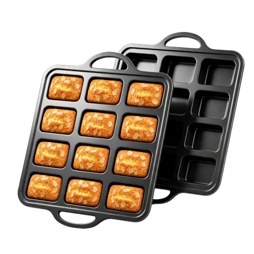 Silicone Mini Loaf Pan 2 Pack with Reinforced Metal Frame 12-Cavity - color: Black 12-Cavity
