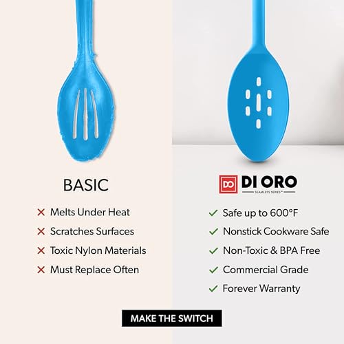 DI ORO Silicone Cooking Spoons - Solid & Slotted Set, 2-Pc Blue - color: Blue