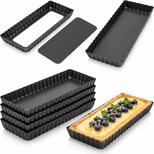 4 Pack Rectangular Tart Pans 14 Inch with Removable Bottom, Nonstick