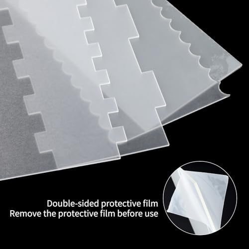 4 Pcs Clear Acrylic Cake Scraper Set, Large Cake Smoother for Icing, Cake Stripes Edge Contour Comb, Buttercream Frosting Decorating Tools with 7 Different Patterns for DIY Kitchen Baking
