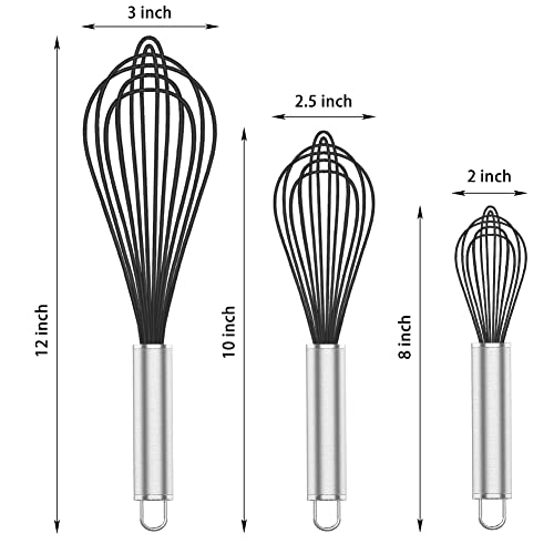 OYV Black Silicone Whisk Set of 3, 8/10/12 Inch, Non-Scratch - color: Premium(Black Pack)