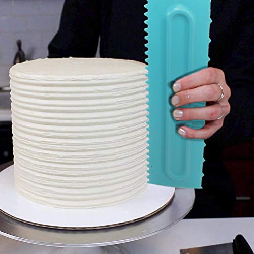 Cake Scraper Polisher Set of 6 Pack Decorating Comb and Icing Smoother Mousse Butter Cream Cake Edge Tools, Plastic Sawtooth 12 Design Textures-Blue - color: 6 Blue