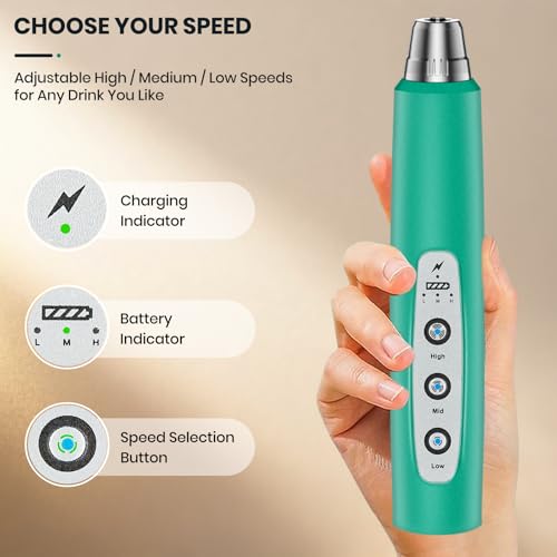 Colarlemo Milk Frother Handheld Rechargeable, Frother Wand Drink Mixer Electric Whisk for Coffee, Detachable With 3 Stainless Whisks, Hand Mixer for Lattes, Cappuccino, Matcha, Egg, No Stand, Green - color: Green, style: without stand