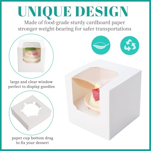 NPLUX 50 Pack Pre - Assembled White Individual Cupcake Boxes with Inserts - color: White-50Pcs
