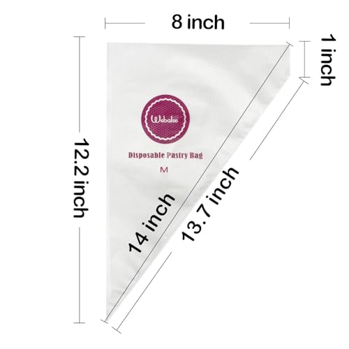 Webake 14 Inch Disposable Pastry Bag Icing Piping Frosting Bags for Cake Decorating 100 Pcs (Medium)