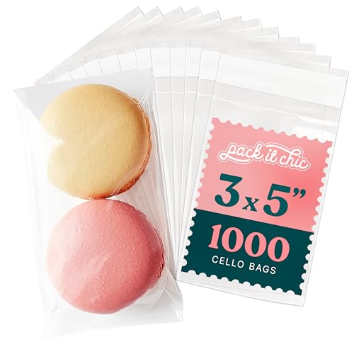 3x5 Self Sealing Cellophane Bags (1000 Pack) - Clear Cookie Bags With Seal - size: 3" X 5"