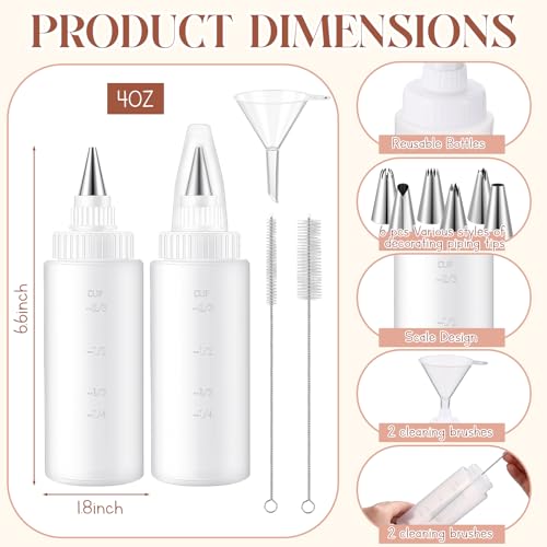 4 Pcs 4oz Cookie Icing Bottles with 6 Different Tips 2 Funnels