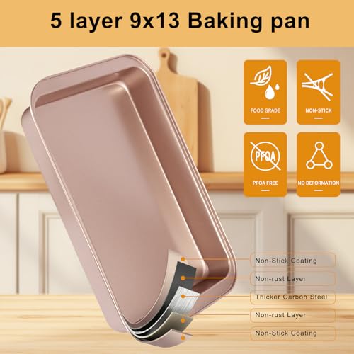 9x13 Baking Pan & Dish, 13x9 Nonstick Rectangle Cake Pan, Rose Gold