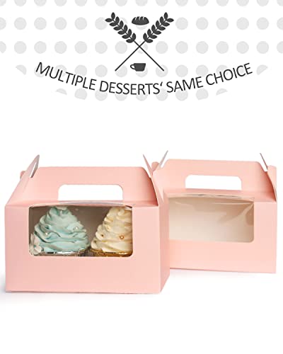 qiqee Pink Cupcake Box Two Holder 6.5x3.6x3.5inch(2.2" Top) 100pcs 2 Cupcake Boxes With Window - color: Pink, size: 100Pcs, Two Holder