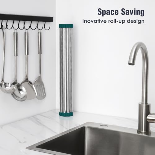 Tomorotec Roll Up Dish Drying Rack Over Sink,304 Steel,17.7x15.5,DarkGreen - color: Dark Green, size: 17.7 x 15.5 in
