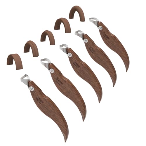 Sthmeyue Pottery Handle Making Tools, 5-Piece Walnut Wood Set for Clay Mugs