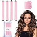 Heatless Curls Overnight Hair Curlers - 4 Pcs No-Heat Curling Rod to Sleep In,Velvet Hair Rollers with Satin Wrap - color: Pink(Pack of 4)