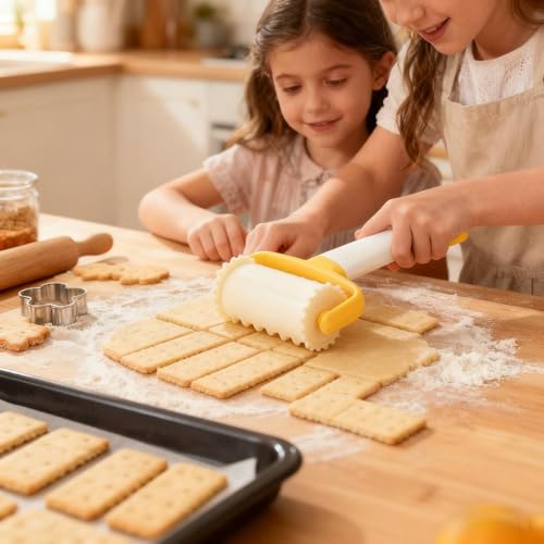 Rolling Biscuit Cutters, Rolling Cookie Cutters Dough Cookie Roller Cutter Biscuit Rolling Crimped Cutter Baking Tool Pastry Maker Rolling Square Cutter Biscuit Ravioli Cutter (large) - size: large