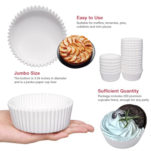 200 Pcs Jumbo Cupcake Liners, 3.54 Inch Parchment Muffin Liners for Baking, Muffin Papers Baking Cups (White) - color: White