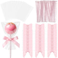 LemonRoad 320 Pcs Cake Pop Sticks and Wrappers Kit Treat Bags with Sticks Glitter Bows and Twist Ties for Mothers Day Lollipops Candies Chocolates Cookies Wedding Baby Shower Party Favor(Pink) - color: Pink