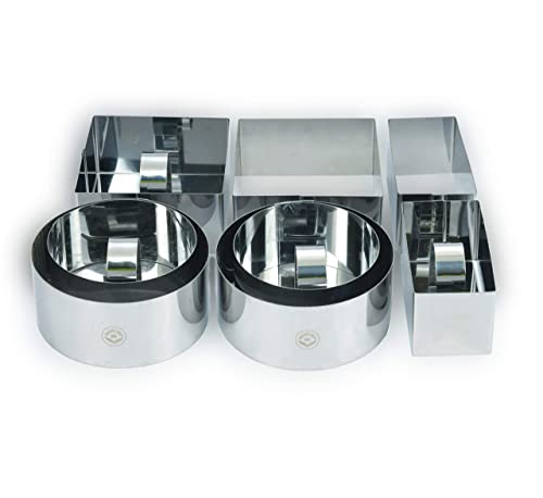 NewlineNY Stainless Steel Dessert Rings (12 Pcs) Round Square Rectangular Appetizers Molded Salads, Cakes Mousse Molding Layering Cake Cutter - size: 12 Pcs Round Square Rectangular