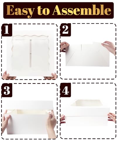 White 12"x12"x6" Cake Box 4Pcs, 12" White Cake Round Boards 4Pcs, for Cake, Treat Cookie Dessert, Birthday Party