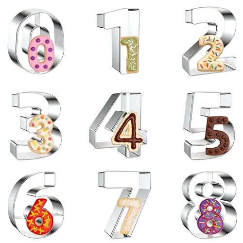 9 PCS Number Cookie Cutter Set, Stainless Steel 0-8 Shaped Cookie Cutter Number Biscuit Cutters Molds Baking Molds for DIY Crafts Birthday Graduation Xmas New Year Party Homemade Treats Baking - color: Number