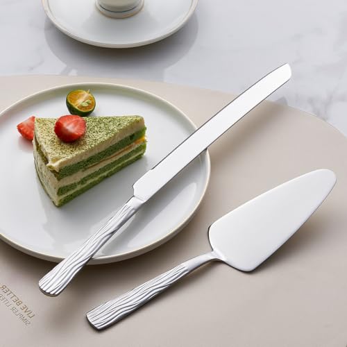 Silver 2-Piece Stainless Steel Cake Cutter Set with Pattern Handle - color: Silver