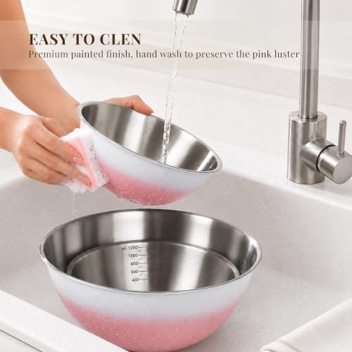 Pink Gradient Mixing Bowls with Measurements, 3-Piece Set - color: Pink Gradient