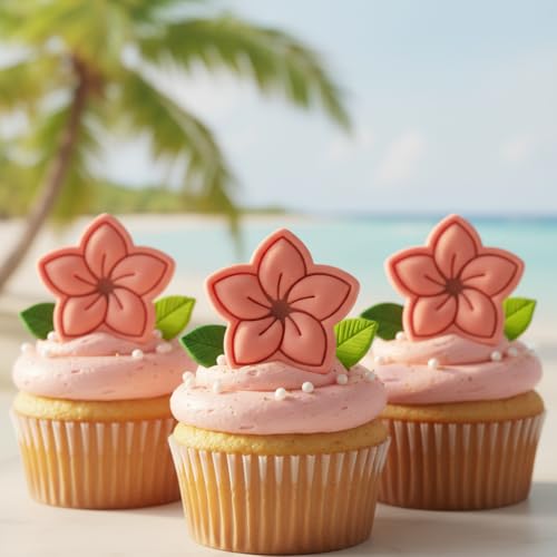 BAKERLOGY Frangipani Mini Cookie Cutter and Stamp Set – Plumeria Flower Biscuit Fondant Embosser for Tropical Hawaiian Baking, Summer Luau Party Cupcake Decoration