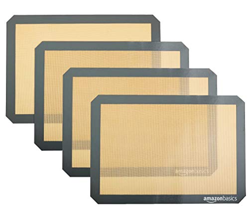 Amazon Basics Non-Stick Silicone Baking Mat, Food Safe, Dishwasher Safe, Heat Resistant, 16.5" x 11.6", Beige/Gray, Rectangular, 4-Pack - size: 4-Pack, style: Baking Mat