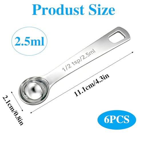 6PCS Measuring Spoons Set(1/2 Tsp, 2.5ml), Teaspoon Measuring Spoons Stainless Steel Short Compact Kitchen Scoops for Spices, Baking, and Everyday Cooking - size: 2.5 ML