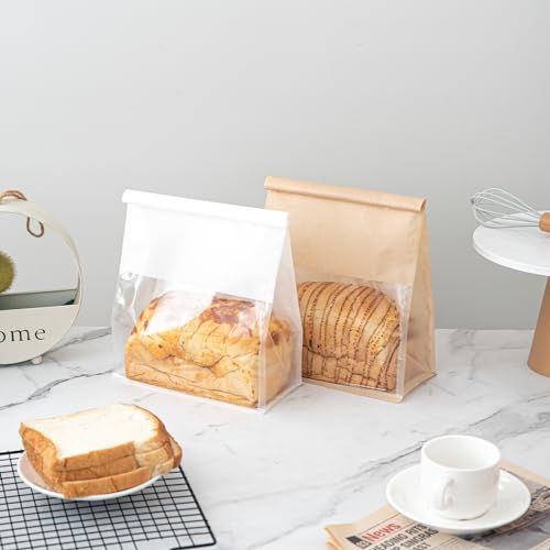 50 Pack Large Paper Bread Bags with Tin Tie Tab Lock 11" × 8.6" × 4.3" - color: White, size: Large