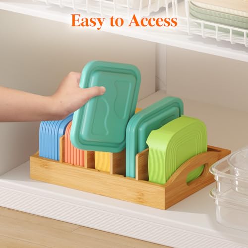 Lifewit Bamboo Lid Organizers for Inside Cabinet with 5 Sections - size: Medium(10.6" x 8.3")