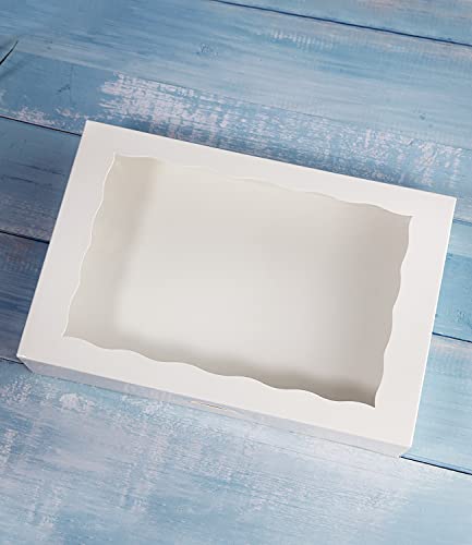 ONE MORE 15-Pack White Bakery Box12x8x2.5inch,Large Pastry Cookie Box for Donuts,Muffins with Window Lid - Auto-Pop up Paper Box Doughnut Chocolate Strawberries Treat Boxes,Pack of 15