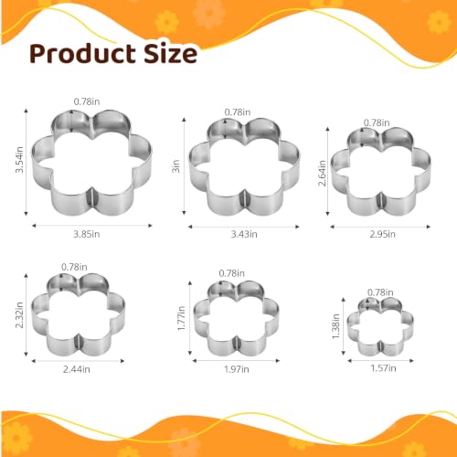 6 Sizes Flower Cookie Cutter Set, Stainless Steel Flower Cookie Cutters