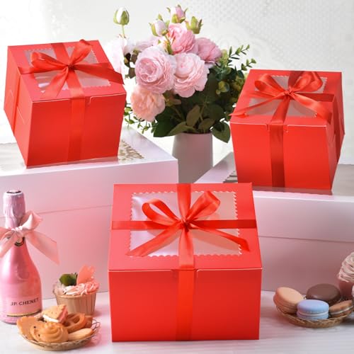 KPOSIYA 40pcs 6x6x5 In Cake Boxes with Cake Boards（20 Boxes & 20 Boards） - color: Red, size: 6x6x5 inch