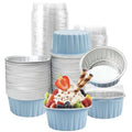 100Pcs Aluminum Cups with Lids,5oz Disposable Ramekin Baking Cups Muffin Liners Mini Pie Pans Foil Cupcake Containers for Christmas Party Wedding Party,Sky Blue - color: Sky Blue