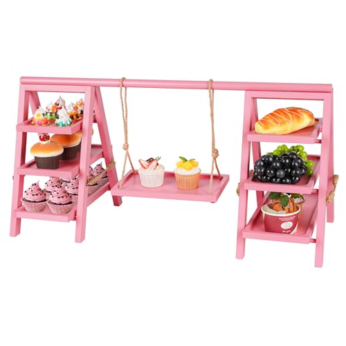 Flenpptly Wooden Cupcake Stand, 3 Tier Cupcake Display Stand, Pink - color: Pink