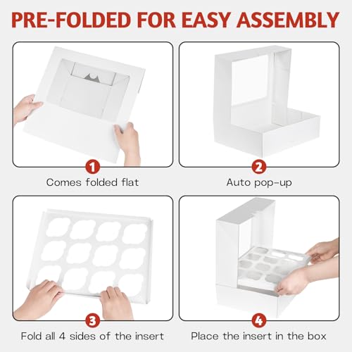 ZORRITA 12 Count Cupcake Boxes, 4 Pack, White