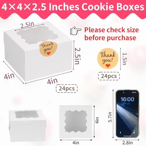 WINKIO Cookie Boxes with Window, Small Bakery Boxes for Dessert Pastry - color: white