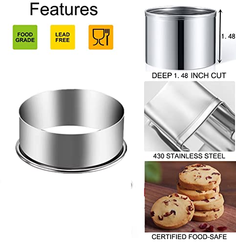 6 Pieces Round Cookie Cutter Set - Stainless Steel Circle Pastry, Biscuit, Dumpling, Cake, Donut Molds Stamps for Cooking and Baking
