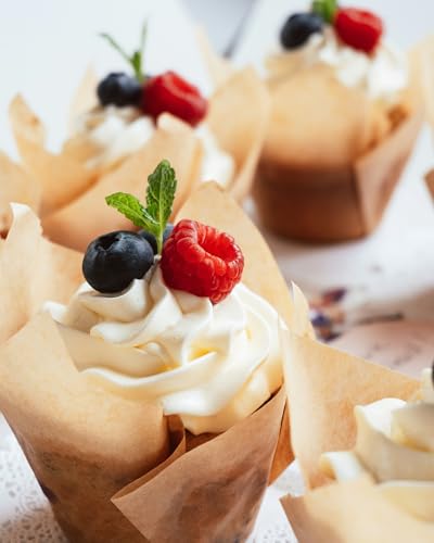 Bake Choice 100pcs Natural Super Jumbo Tulip Cupcake Liners for Baking - size: Jumbo