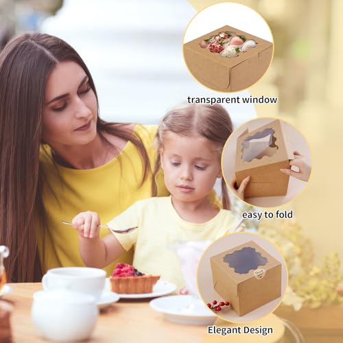 WINKIO Cookie Boxes, Treat Bakery Dessert Pastry Favor Donut Mini Cake Box - color: brown, size: 6×6×5 in