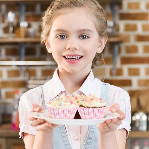 Whaline 300 Pcs Pink Plaid Cupcake Liner Paper Pink Checkered Muffin Liner Baking Cups 2 x 1.2 Inch Cute Cupcake Wrappers for Baby Bridal Shower Wedding Birthday Party Supplies - color: Pink