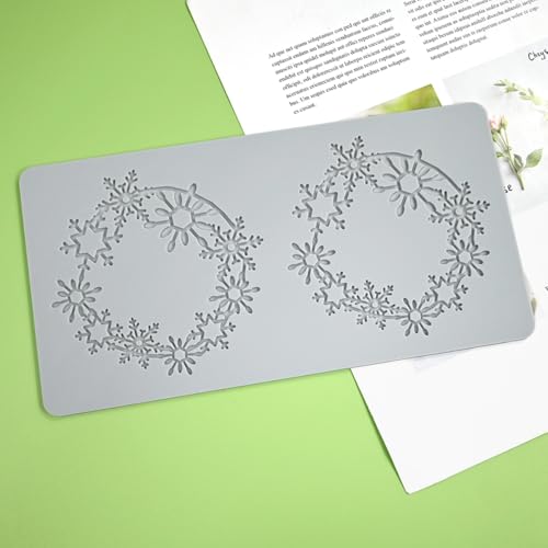 mostsom Lace Embossing Mat, Snowflower Wreath Silicone Fondant Impression Mold for Cake, Biscuit, Cookie, Pudding, Chocolate, Cupcake Toppers, Clay, DIY Dessert Decoration (B_ Snowflower Wreath) - size: B_ Snowflower Wreath