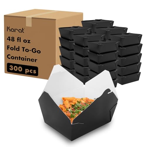 Karat Paper to Go Boxes [48 oz - 300 ct] Leak-Resistant, Microwavable, Heavy-Duty Take Out Boxes | Grease Resistant & Stackable, Black - color: Black, size: 48