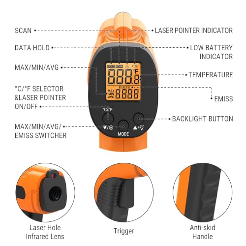 TempPro TempScan Infrared Thermometer Gun for Pizza Oven Griddle HVAC - style: 1 Laser & D:S 12:1