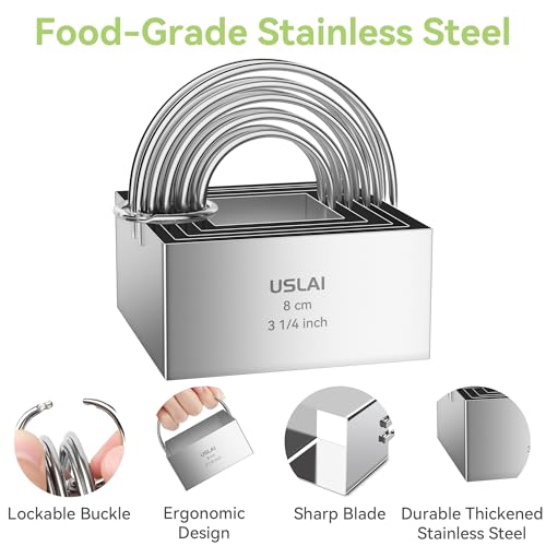 USLAI Biscuit Cutter Set (1.75, 2, 2.5, 2.75, 3.25 Inch) - size: 5 Sizes - Square