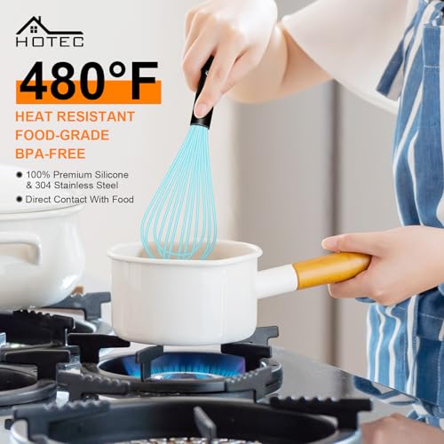 HOTEC 4Pcs Silicone Whisk Set, Wire Balloon Whisks for Cooking Egg Beater - color: Blue