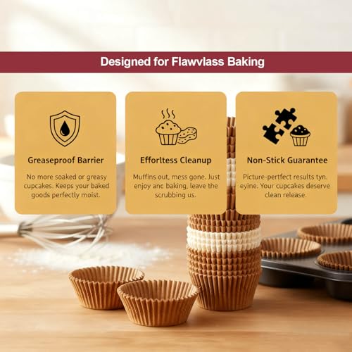 400 Pcs Mini Natural Cupcake Liners, Muffin Paper Baking Cups - color: Natural