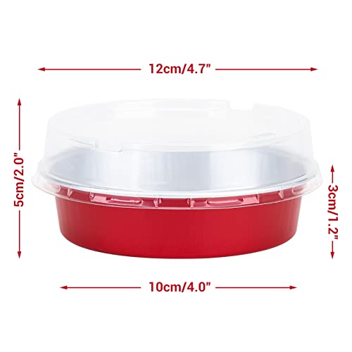 Beasea Disposable Mini Pie Tins with Lids, 50 Pack 4” 8oz Bright Red Aluminum Baking Foil Tins Small Round Tart Container for Individual Dessert Cupcake Muffin Cheesecake Ramekin Quiche Oven Dishes - color: Bright Red